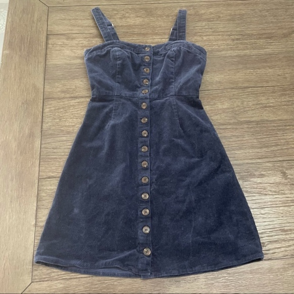 Sky & Sparrow Corduroy Button Front Navy Dress - image 2